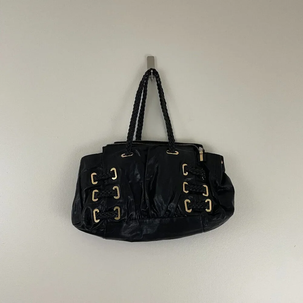 Treesje Black Leather Large Hobo Satchel Bag